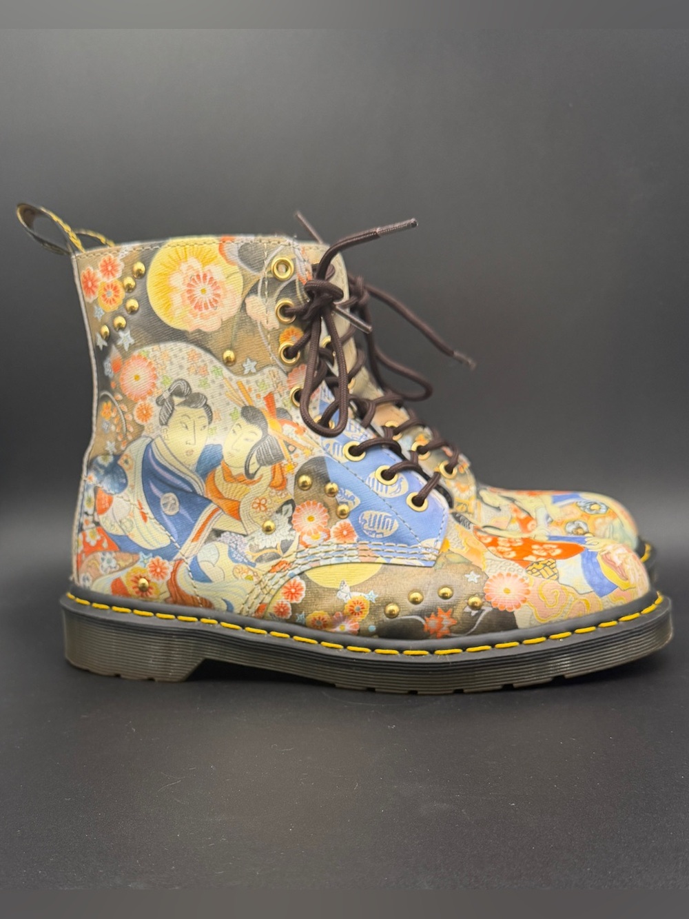 Dr. Martens 1460 Pascal Eastern Art Leather Studded Boots Size 9